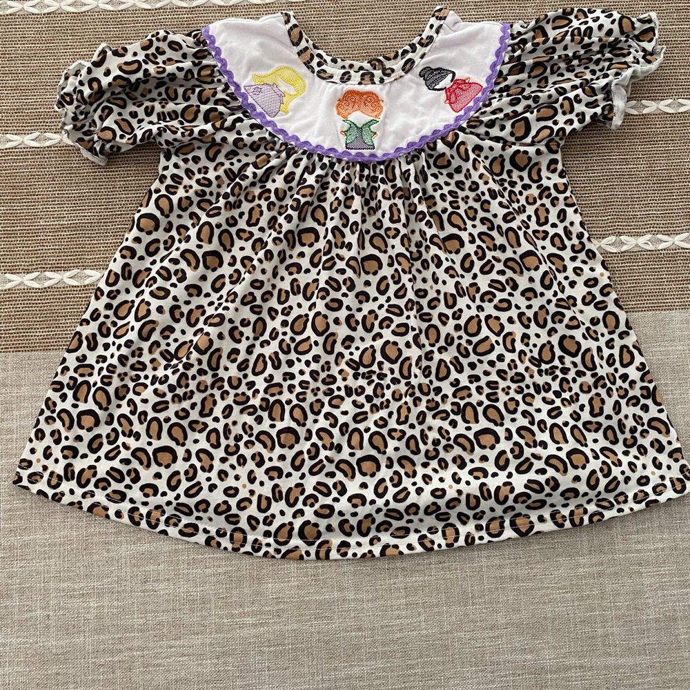 Sanderson Sisters Leopard Print Kids Top with Embroidery Stitching 2T